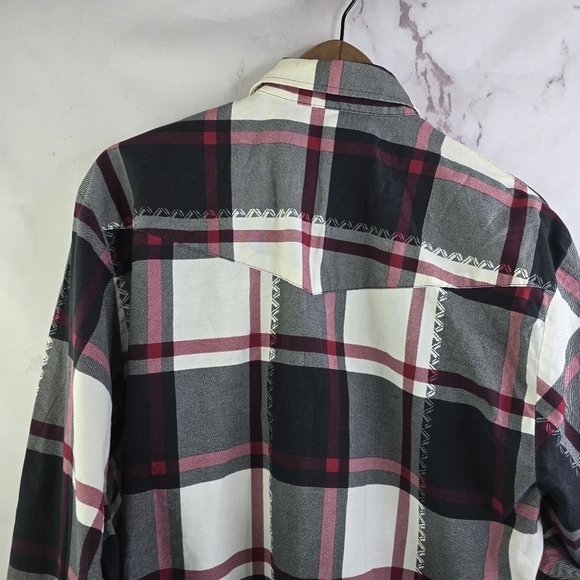 Roper Shirt Mens Large Black Red Snap Button Plaid Western White Long Sleeve - Picture 6 of 12